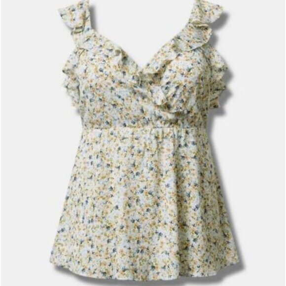 Torrid Yellow & Blue Peplum Georgette Ruffle Surplice Tank Top. - Picture 5 of 5